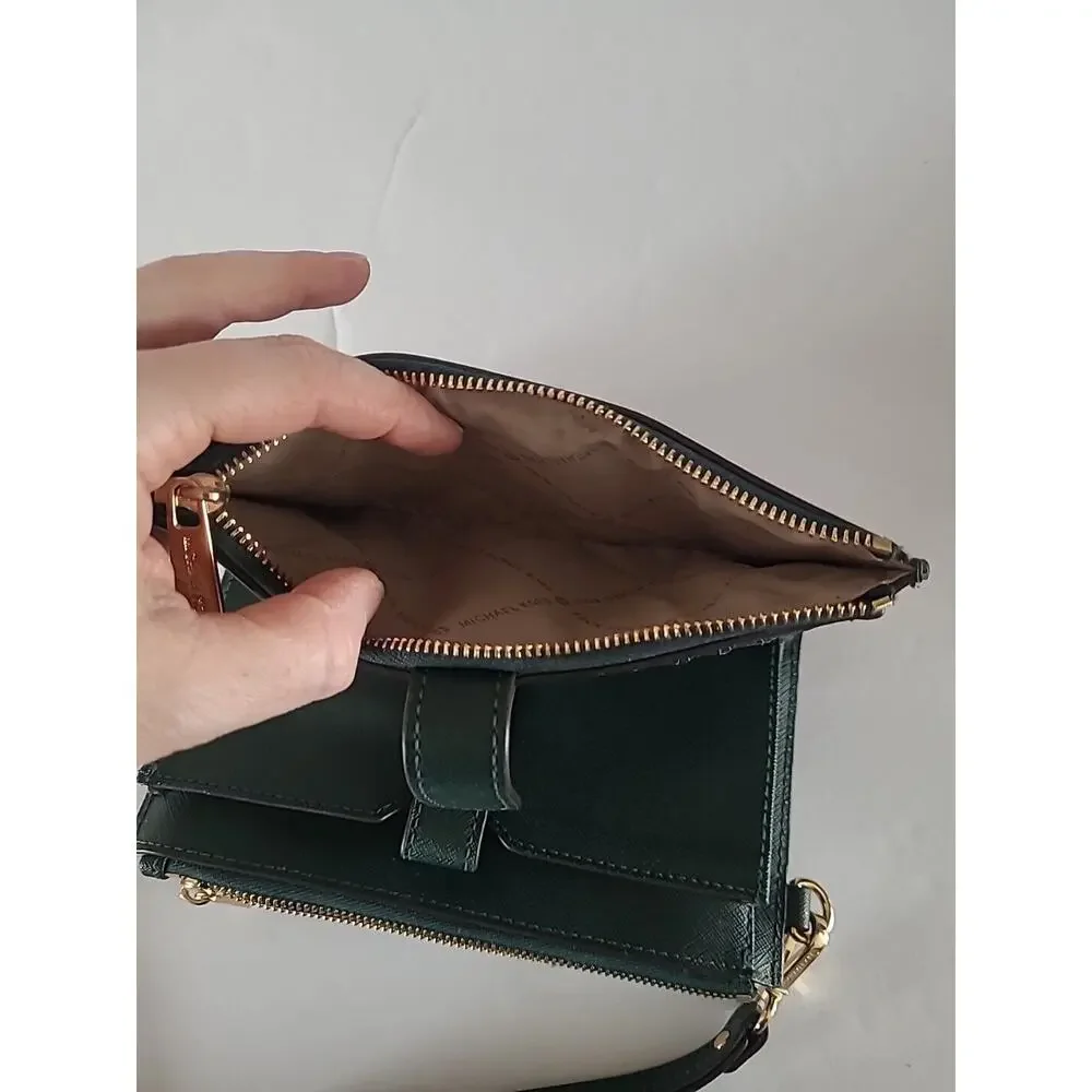 Michael Kors Women's Jet Set Double Zip Wristlet Wallet Green/Gold